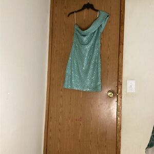 Fashion Nova Teal Sequin Midi Dress